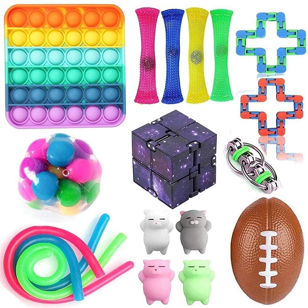 18Pcs Sensory Toys Set, Stress and Anxiety Fidget Toy for Children Adults, Special Toys Assortment for Birthday Party Favors, Classroom Rewards Prizes, Carnival (Rainbow Colors)