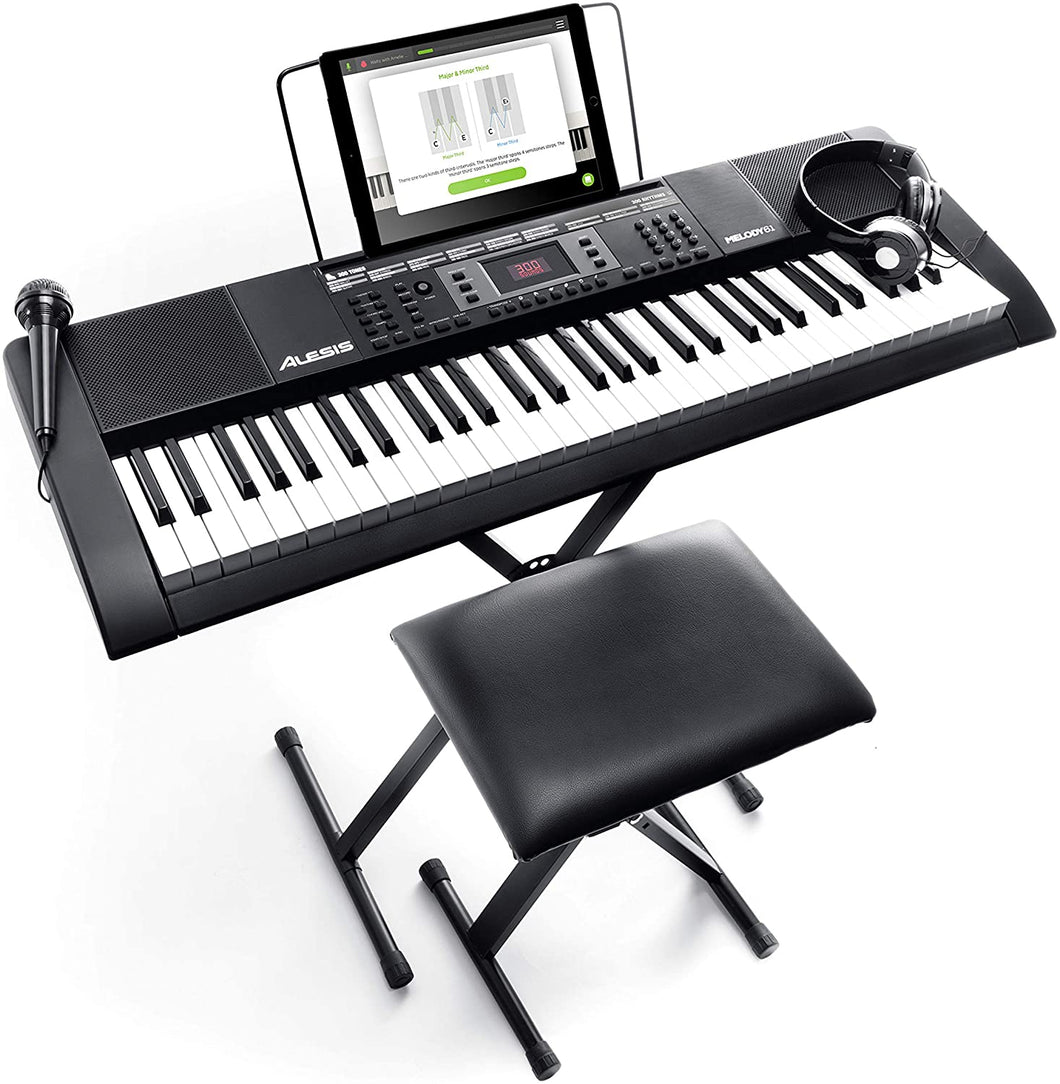 Alesis Melody 61 MKII - 61 Key Music Keyboard / Digital Piano with Built-In Speakers, Headphones, Microphone, Piano Stand, Music Rest and Stool